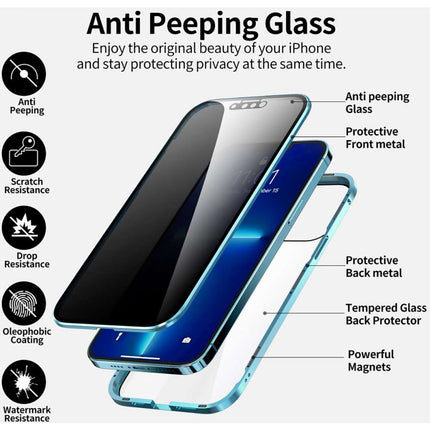 iPhone 13 Magnetic Metal Privacy Tempered Glass Cover - Black - Casebump