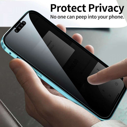 iPhone 13 Magnetic Metal Privacy Tempered Glass Cover - Black - Casebump